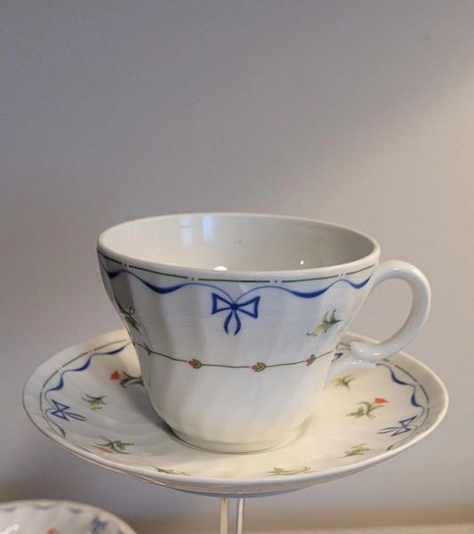 RIBBONS & BOWS by ROYAL WORCESTER Fine Porcelain China Made in England FLAT CUP & SAUCER SET (singles)