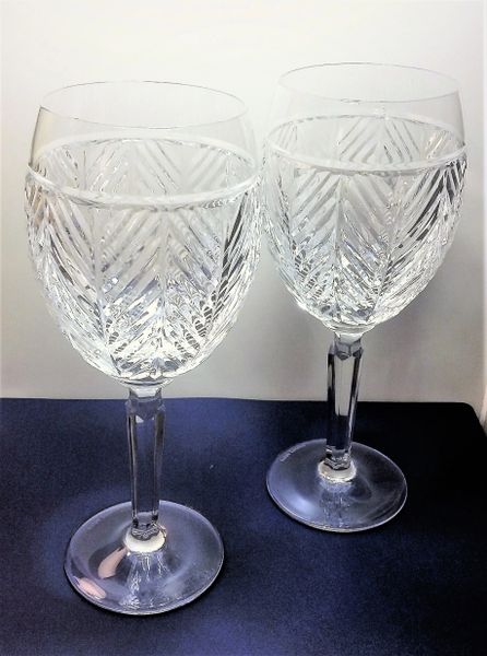 Ralph Lauren Vintage Crystal Wine Glass (Set 2) Herringbone Made in Germany 1993-2002