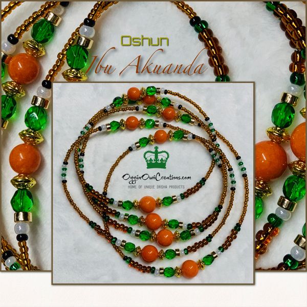 Eleke de Oshun Ibu Iponda with Turqoise and Orange Coral Gemstone Beads