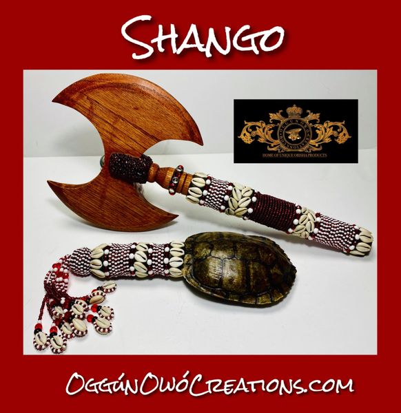 Shango axe and ashere made of turtle shell