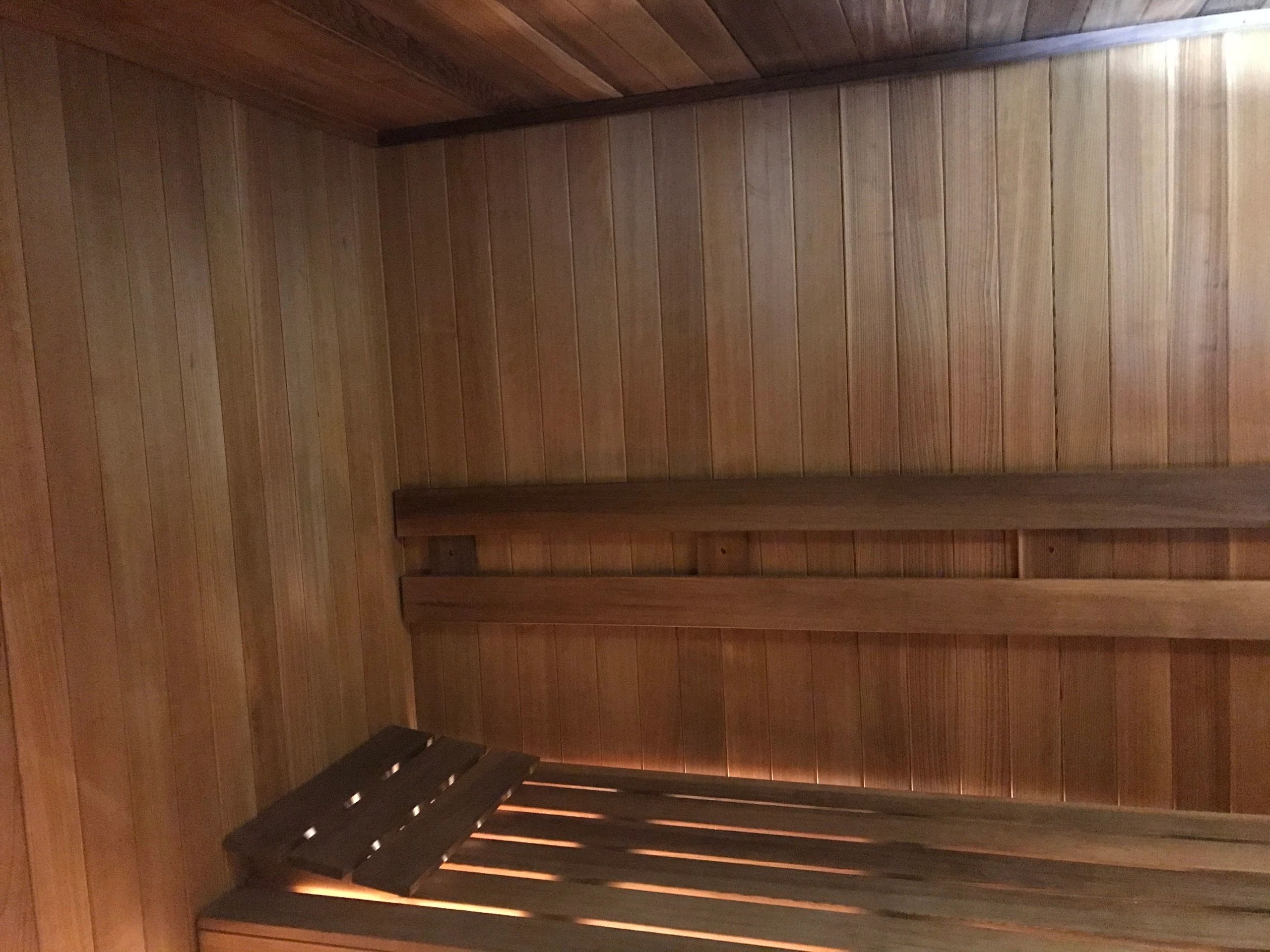 The refinished and oiled wood inside the sauna
