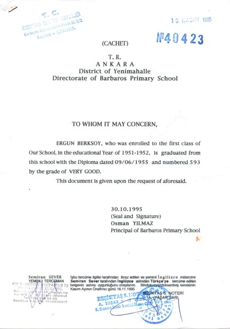 Ergun Berksoy Primary School Diploma