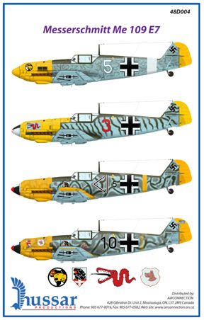 Messerschmitt Bf-109E 1/48 scale 48002 Hussar Productions decals 