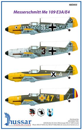 Hungarian Aero Decals 1/48 MESSERSCHMITT Bf-109E-1 Bf-109E-3 & Bf-109E-4 Part 2 