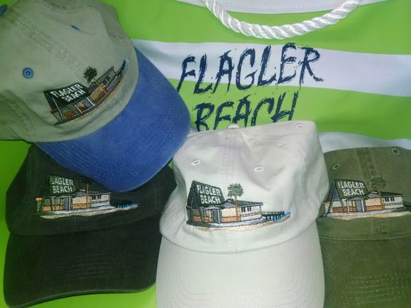 Flagler Beach Florida Historic Fishing Pier embroidered Hats - EXCLUSIVE  PRODUCT at Flagler Beach Gift Shop