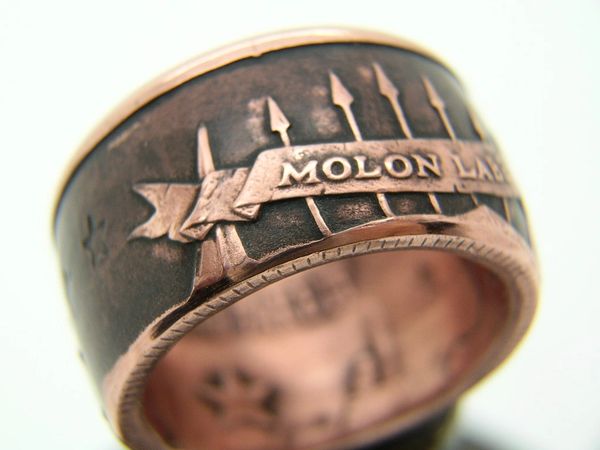 Molon Labe Copper Coin Ring