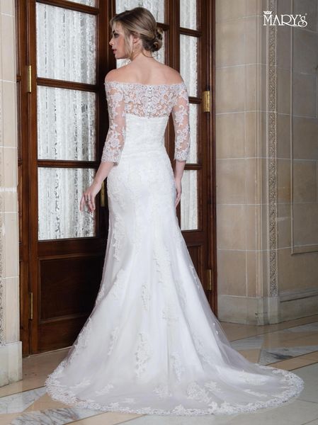 MARY'S BRIDAL MB3023 WEDDING DRESS-INFORMAL, FITTED, LACE,SLEEVES ...