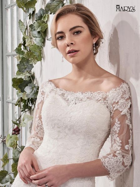 MARY'S BRIDAL MB3023 WEDDING DRESS-INFORMAL, FITTED, LACE,SLEEVES ...