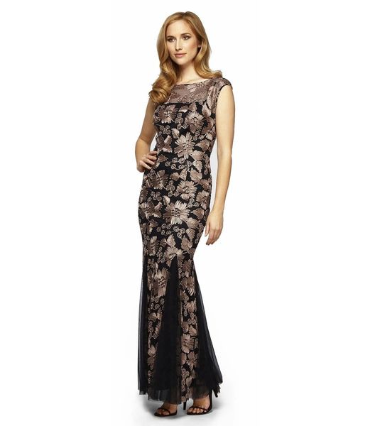 Alex Evenings Cap-Sleeve Embroidered Gown. Black/champagne. cheap ...