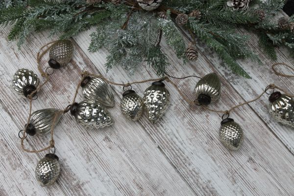 Large Silver Mercury Glass Acorn Hanging Ornament 8”   Holiday Decorations 