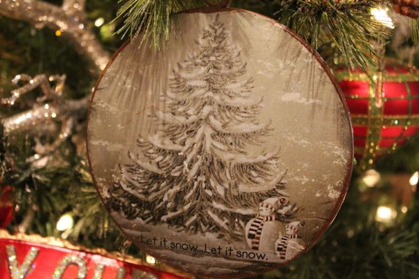 Tin Tree With Snowman And Sled Disc Ornaments