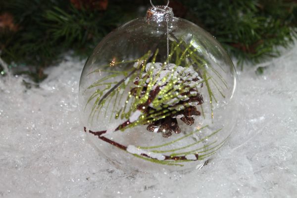 Pine Etched Clear Glass Ornament with Pinecone | Finest in glass