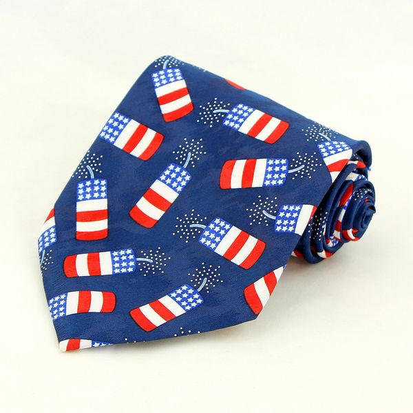 July 4th Firecrackers Mens Necktie Novelty Patriotic New Blue Tie ...