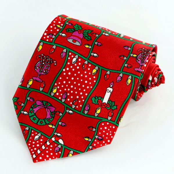 Christmas Tree Light Strings Mens Necktie Novelty Holiday Red Tie ...