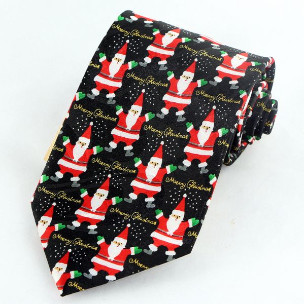 Santa Claus Merry Christmas Men's Necktie Holiday Black Tie | Ties Just ...