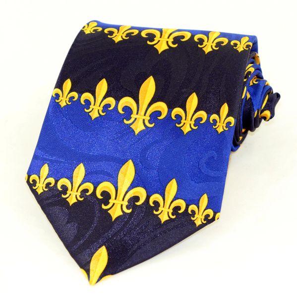 Gold Fleur De Lis Dress Men's Necktie Fashion Mardi Gras Gift Blue Neck Tie 