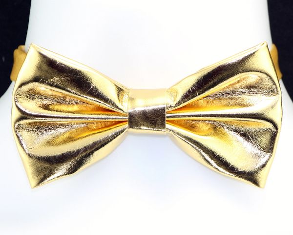 Faux Leather Mens Adjustable Novelty Metallic Look Gold Bow Tie | Ties ...