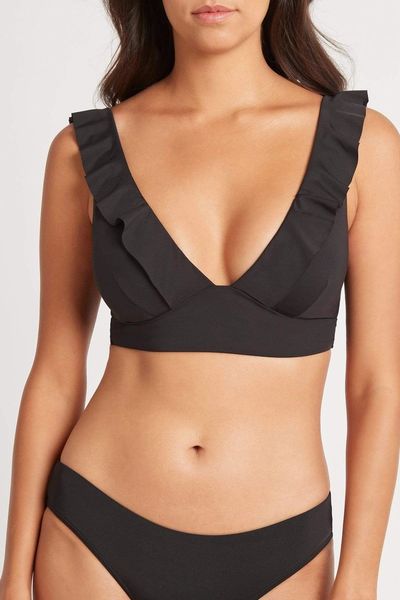 SEA LEVEL AUSTRALIA SOLID RUFFLE BRA TOP - BLACK