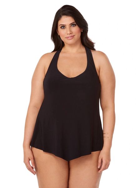 MAGICSUIT WOMEN'S PLUS SOLID TAYLOR TANKINI TOP - BLACK