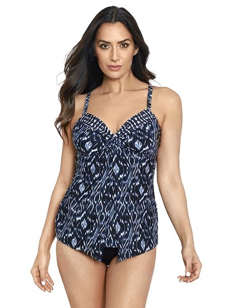 Flyaway Print Tankini Top - blue palm