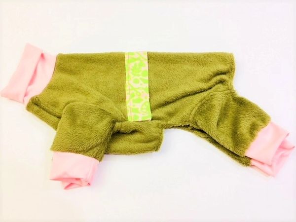 Brown With Pink and Green Camo Fleece Pet Jammies - Roomy Assorted Sizes