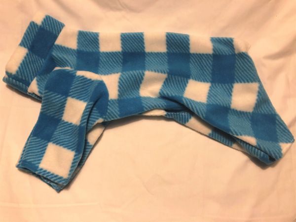 Blue and White Checked Fleece Pet Jammie - Large