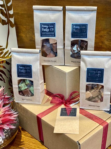 Chocolate Selection: 4 Luxury Handmade Fudge Gift Bags In A Gift Hamper