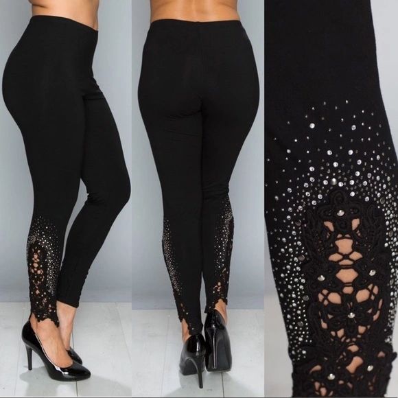 Rhinestone & Crocheted Leggings Plus