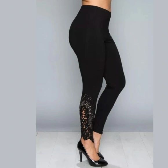 Rhinestone & Crocheted Leggings Plus