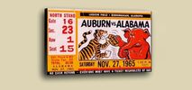 Vintage Alabama Football Ticket Canvas Art and Vintage Auburn Football Ticket Stub Prints