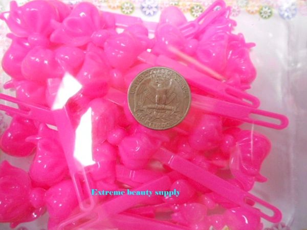 pink PLASTIC GIRL HAIR BARRETTE accessories SELF HINGE CLIP BOW PIN