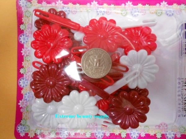 red white PLASTIC GIRL HAIR BARRETTE accessories SELF HINGE CLIP BOW PIN
