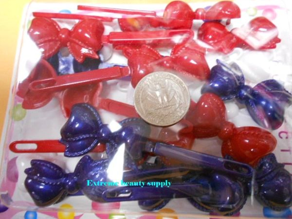 blue red white PLASTIC GIRL HAIR BARRETTE accessories SELF HINGE CLIP BOW PIN