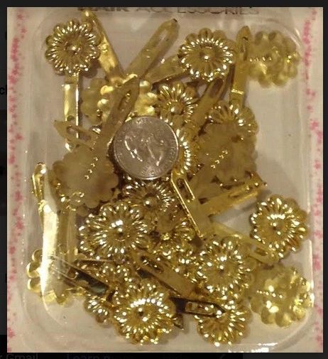 gold color PLASTIC GIRL HAIR BARRETTE ACCESSORIES SELF HINGE CLIP BOW PIN