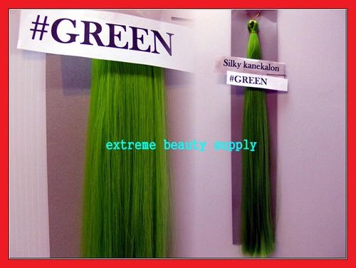straight silky color GREEN 100% kanekalon synthetic braid hair dreadlock dread lock doll reroot paty COSTUME crown stage play