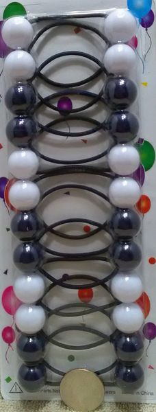 white navy blue ELASTIC JUMBO BEADS HAIR TIE KNOCKER GIRL SCRUNCHIE BALLS PONYTAil holder
