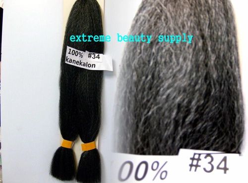 kaneklon 100 % kanekalon braid hair color # 34 OFF BLACK WITH 30% GRAY silver gary dreadlock dread lock kanekalon synthetic braid hair dreadlock dread lock doll reroot paty COSTUME crown stage play color extension 38 inch long (when unfold it ) 2 oz w.t