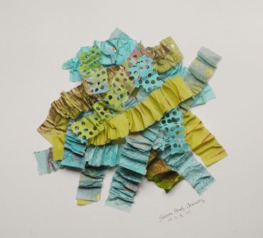 Teals, 20 x 20, shadowbox frame, sold