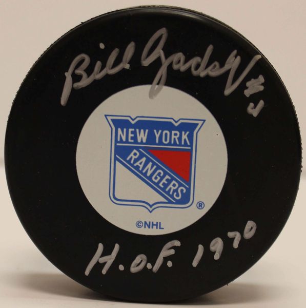 Bill Gadsby New York Rangers Autographed Hockey Puck