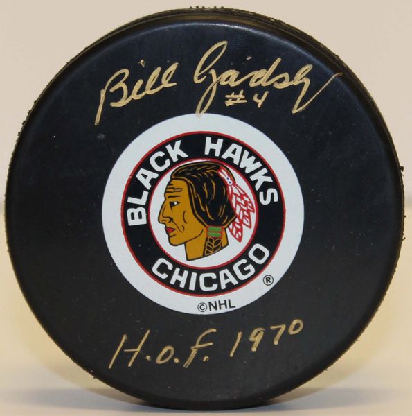 Bill Gadsby Chicago Black Hawks Autographed Hockey Puck