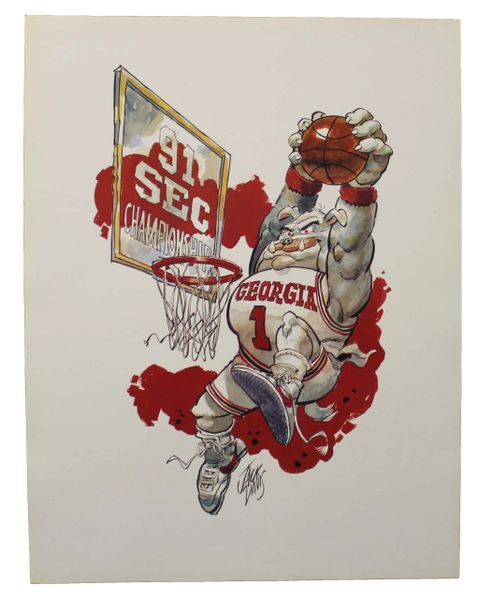 1991 SEC University of Georgia Bulldog Basketball Jack Davis Print - RARE