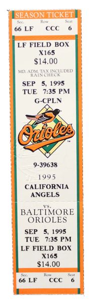 2130 Cal Ripken Jr. Record Tying Consecutive Games Streak - Season Ticket Version