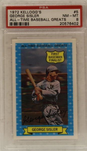 George Sisler - All Time Baseball Greats - 1972 Kellogg's - PSA graded 8