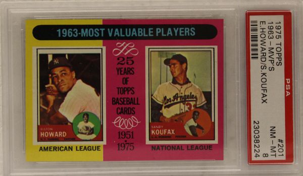 Elston Howard / Sandy Koufax - 1962 MVP'S - 1975 Topps - PSA graded 8