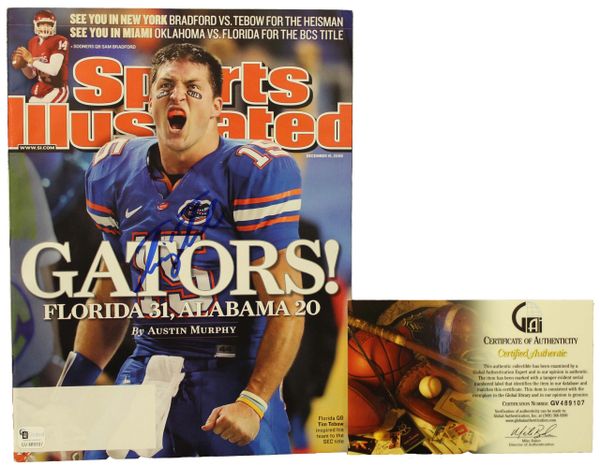 2008 Tim Tebow Autographed Sports Illustrated Magazine, GAI Authenticated # GV489107