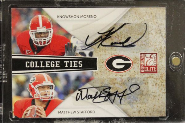 2009 Donruss Elite College Ties, Knowshon Moreno / Matthew Stafford Autographed