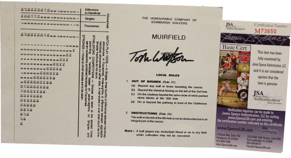 Tom Watson Signed Muirfield Scorecard - JSA Authenticated # M73650