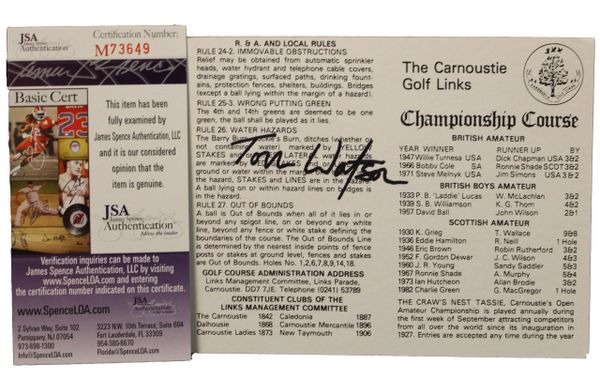 Tom Watson Signed Carnoustie Golf Links Scorecard - JSA Authenticated #M73649