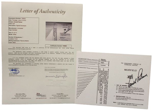 Arnold Palmer Signed Muirfield Scorecard - JSA Authenticated # Y59589