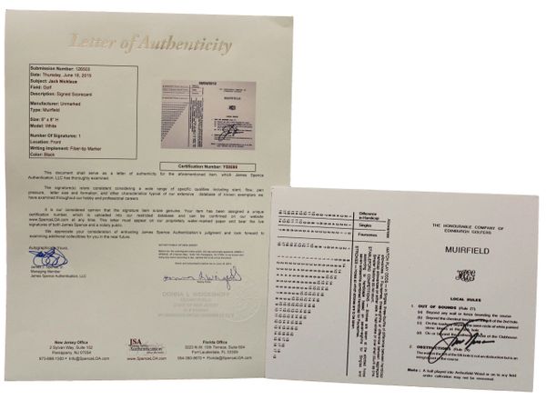 Jack Nicklaus Signed Muirfield Scorecard - JSA Authenticated # Y59590